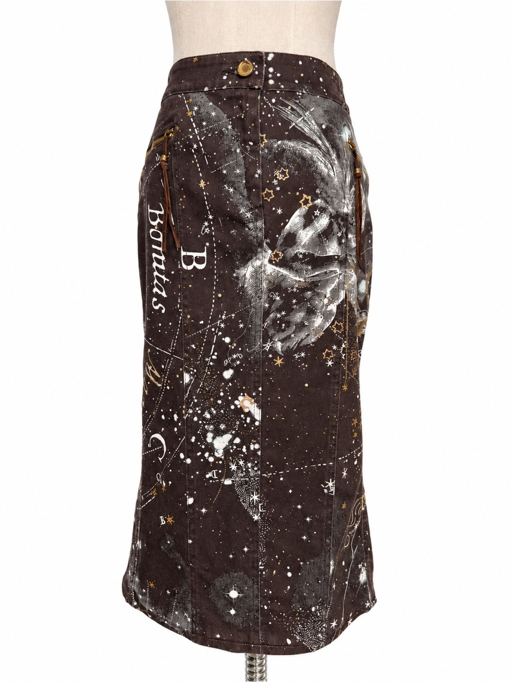 Vintage Roberto Cavalli Constellation Zodiac Print Midi Skirt – Brown, Size S